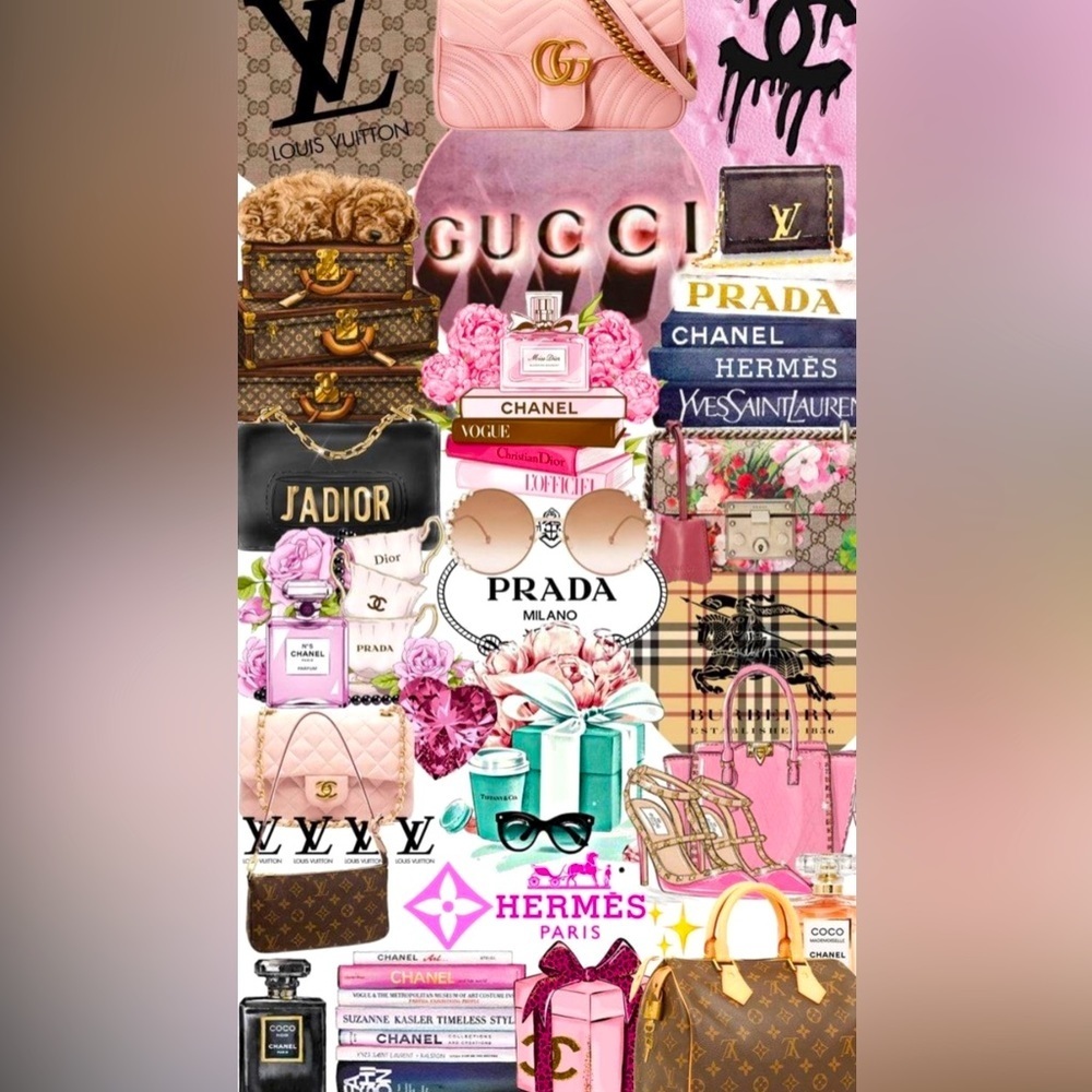 NEW Luxury Designer Collage Print Picture Gucci Prada Louis Vuiton Hermes Chanel